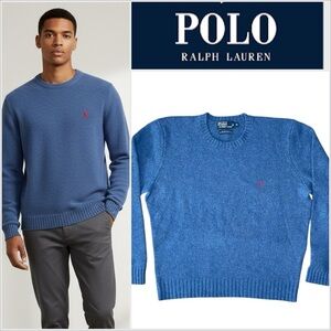 Vtg Polo Ralph Lauren Men's Blue Merino Wool Angora Crewneck Sweater